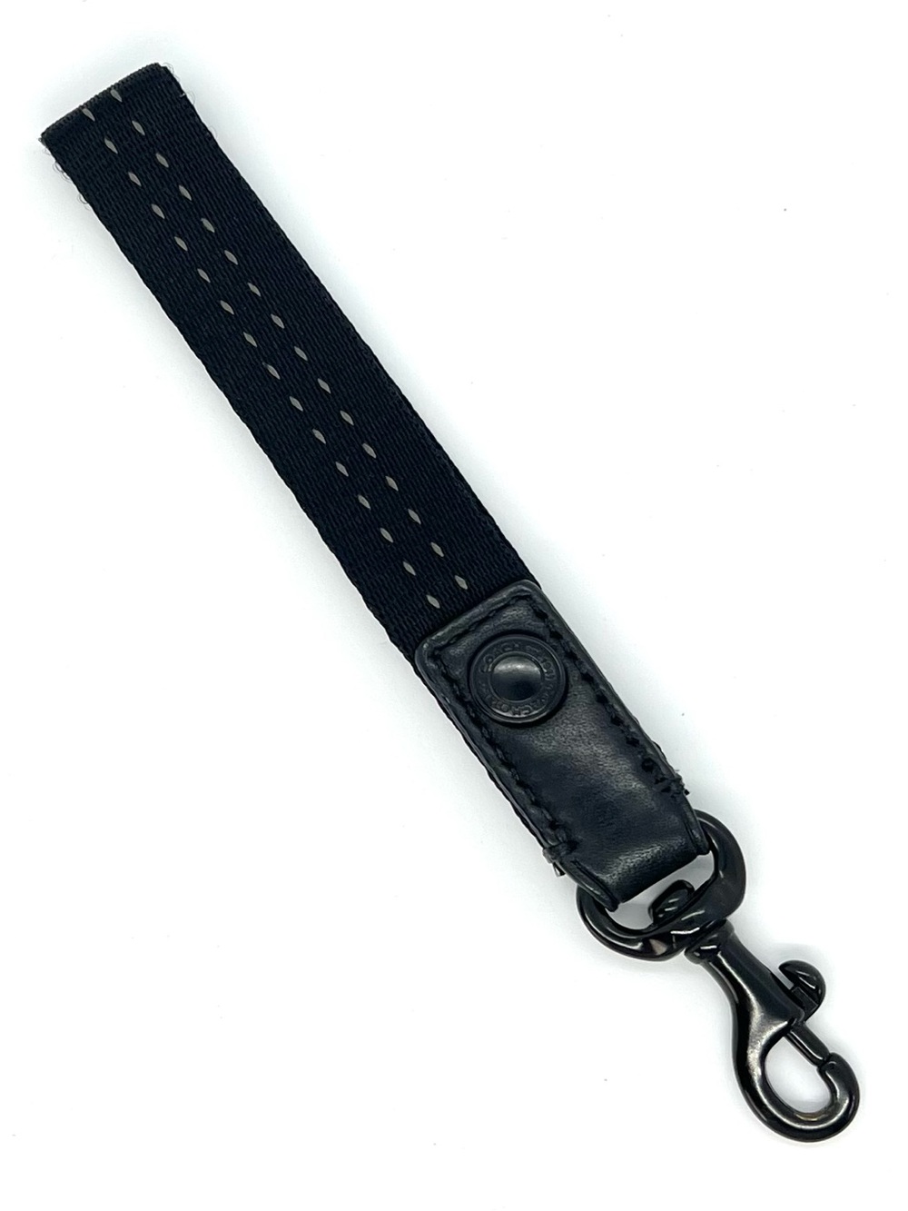 COACH Black Webbing Leather Loop Key Fob Wristlet Strap Bag Charm Gunmetal
